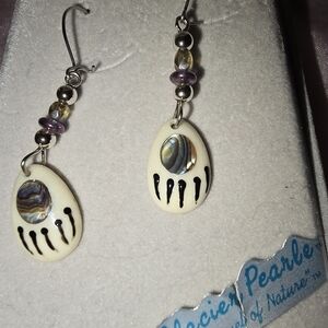 Silver and Iridescent Blue Bear Paw Earrings